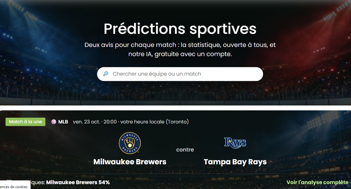 Section sport YourLottoNumber avec recherche de matchs et statistiques