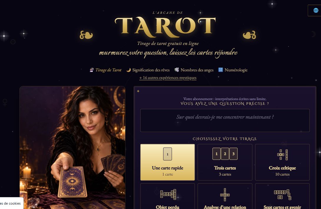 Interface du tarot YourLottoNumber avec les différents tirages proposés